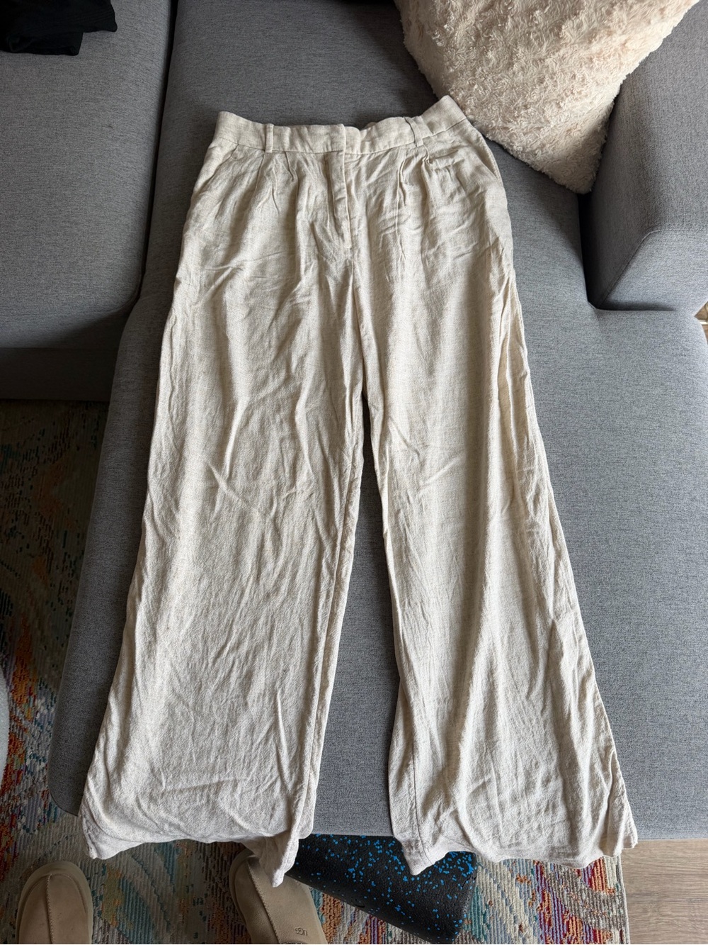 Women’s Lightweight Linen-Blend Wide Leg Pants - Cream